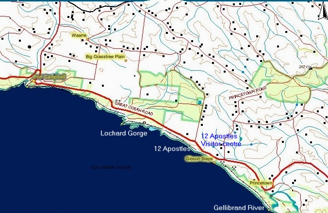 Great Ocean Road map Gibsons Steps to Port Campbell